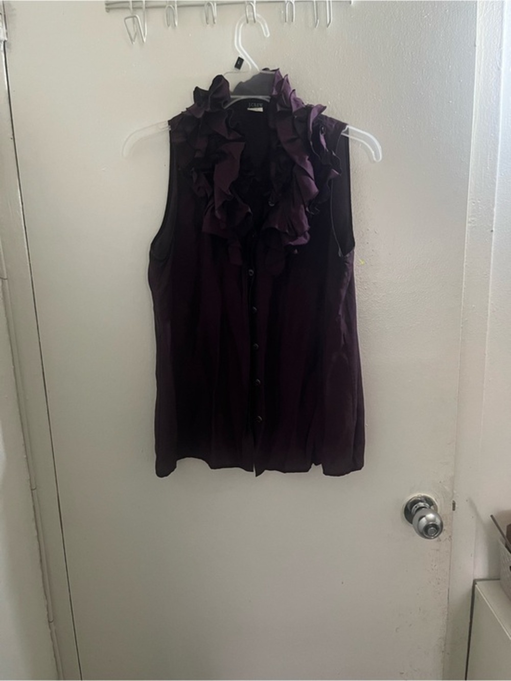 J. Crew Sleeveless Ruffle Blouse in Deep Plum